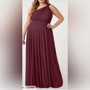 Azazie Bridesmaid Dress - S24, Cabernet, Mesh, One Shoulder
